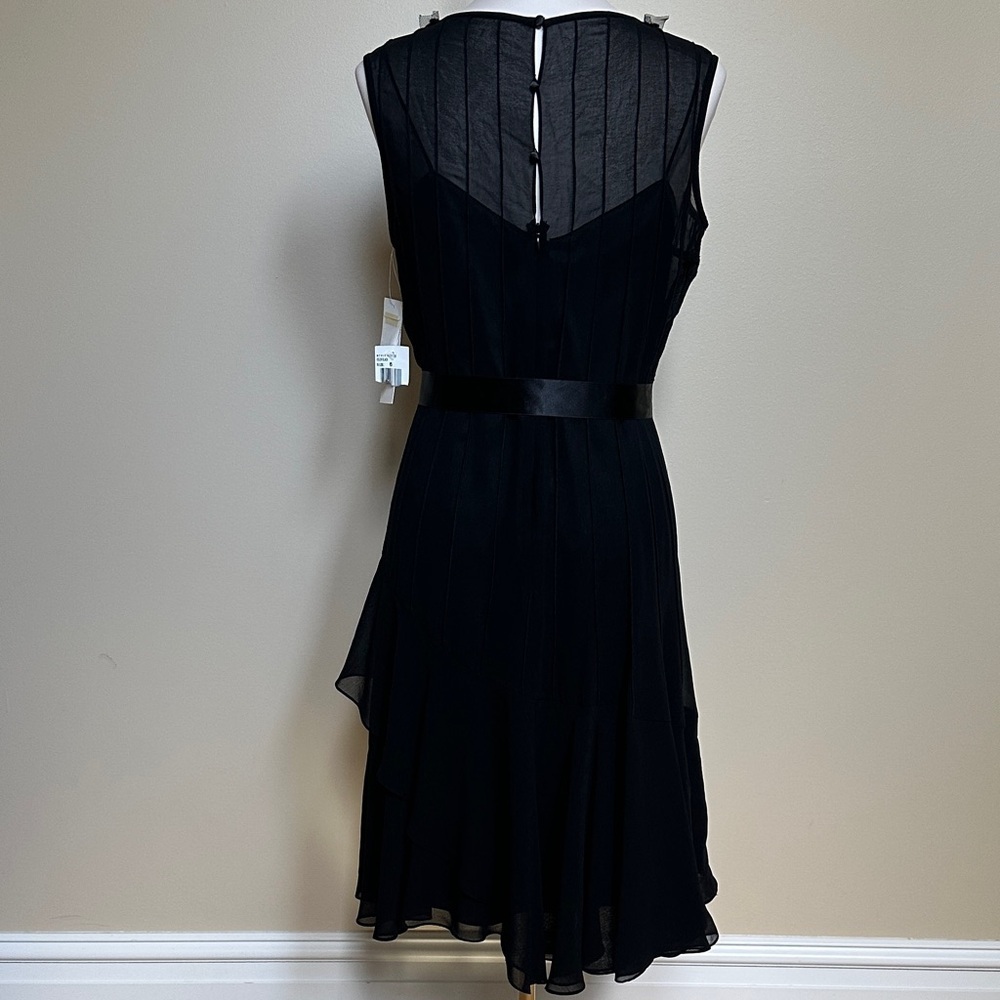 Teri Jon Black Beaded Midi Dress Formal Cocktail Dress Satin Bow Belt Size 6 - Picture 4 of 6